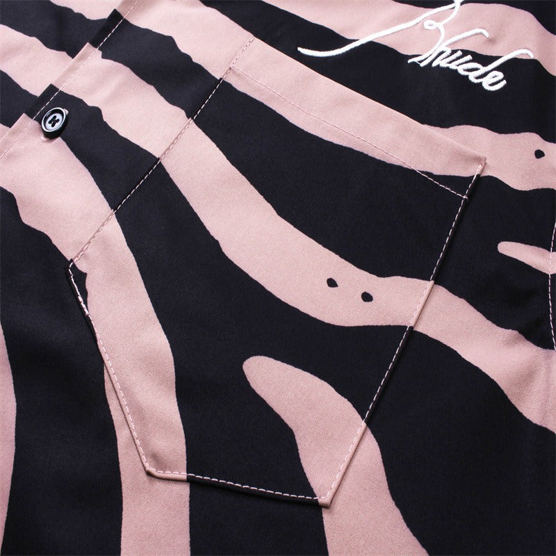 Rhude T-shirt Zebra Letter Embroidery Casual Short Sleeve Shirt, Shorts