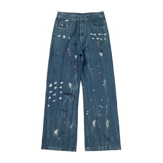 Gallery Dept Sweatpants Hand-painted splashed ink letter straight denim casual trousers