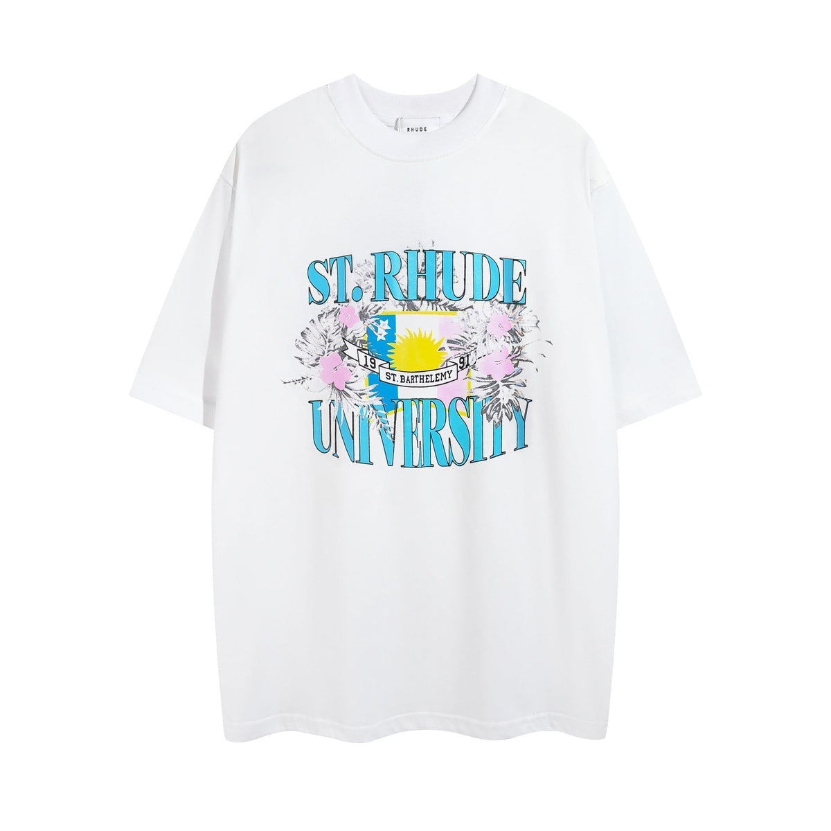 Rhude T-shirt Micro Label Flower Letter Print Pattern Short Sleeve T-shirt